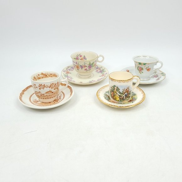 4 Demitasse Mini Cup and Saucer Sets Tea Cups Floral Colonial Quail Vintage - Picture 13 of 13